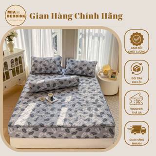 Bộ ga gối cotton đũi trần bông nhập khẩu nguyên bộ , ga trải giường chần 3 lớp dày dặn , chống xô nhiều hoạ tiết