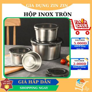 Hộp Inox Tròn Nắp Nhựa Có Khóa Đựng Thực Phẩm, Khay Inox Cao Cấp Đa Năng