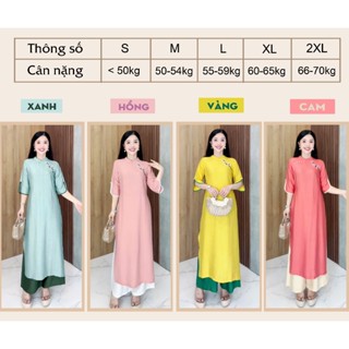 Áo dài vải đũi tơ hàn, áo in họa tiết, cúc ngọc trang trí AD135 NOKA