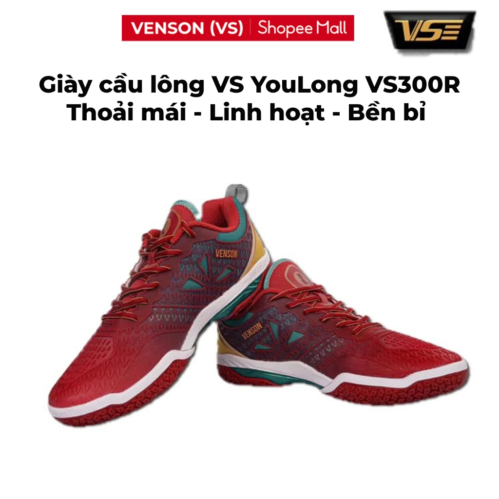 Giày cầu lông VS Youlong đỏ VS300R chính hãng VENSON siêu nhẹ thoáng khí, giày thể thao chuyên nghiệ
