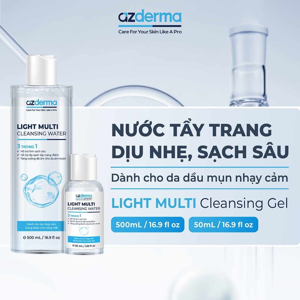 Nước tẩy trang dịu nhẹ sạch sâu dành cho da nhạy cảm,Light Multi Cleansing Gel Azderma