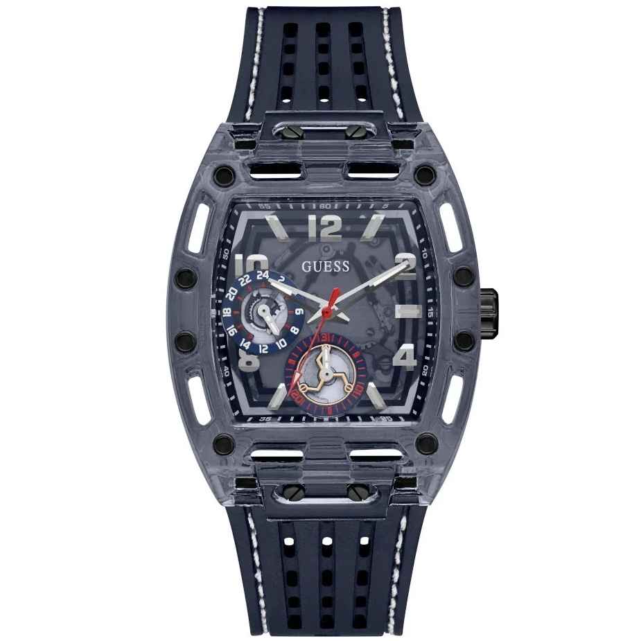 Đồng Hồ Nam Guess GW0499G1 Dây Silicone Đen Size 44mm - Đồng Hồ Guess Mặt Chữ Nhật