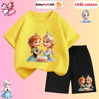 Bộ quần áo hình Công Chúa Tuyết Elsa cho bé gái BABYMALL set đồ bộ thun cộc tay cho bé chất cotton