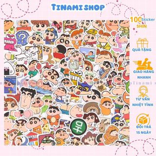 Set 100 Sticker Hoạt Hình Cậu Bé Bút Chì hình dán Shin chan và những người bạn vui nhộn trang trí 