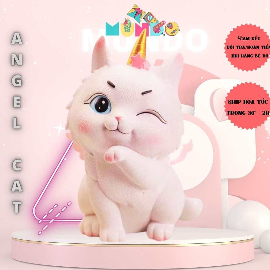 [MUNDO] Tô Tượng Thạch Cao Mèo Thiên Thần Size XXL 027 – Tượng Tô Màu Dễ Thương Decor