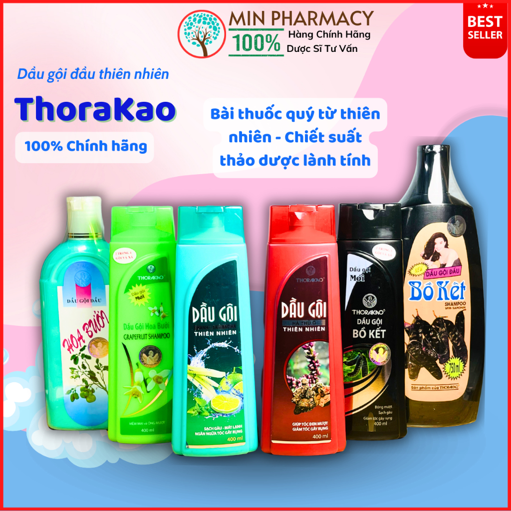 Dầu gội đầu THORAKAO Hoa bưởi  Bồ kết  Hà thủ ô  Chanh sả bạc hà 400ml - Minpharmacy 