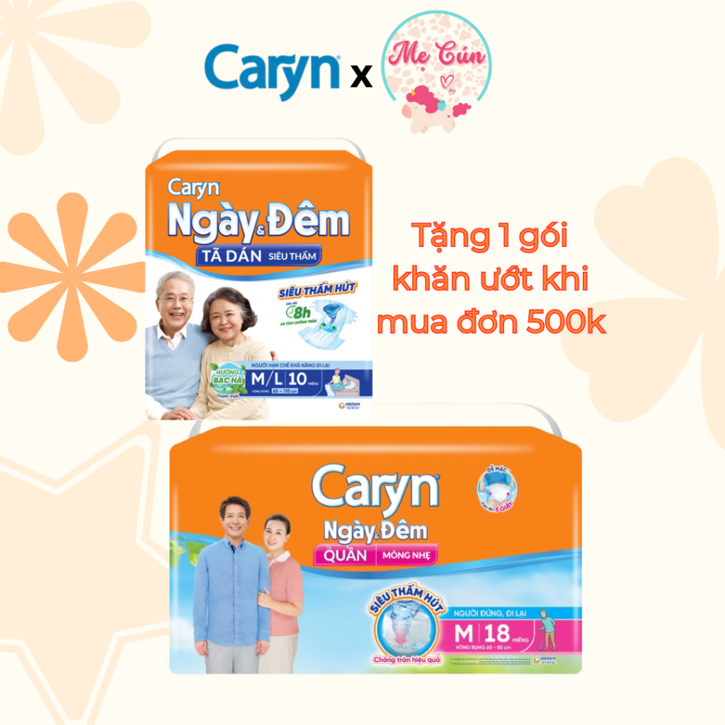 Tã dán, tã quần, tấm lót CARYN Ngày và đêm M/L 10+1, M/L18+2, M10, L10, M18, L18 miếng hương bạc hà