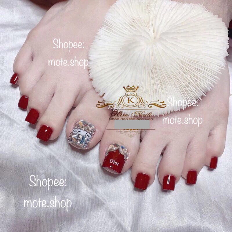 Nailbox CHÂN đỏ đô phối đá