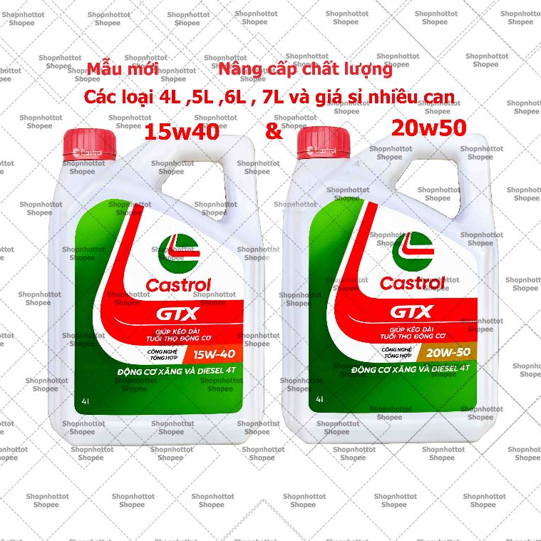 Dầu nhớt tổng hợp ôtô Castrol GTX 20w50 & GTX 15w40 ( Máy xă.ng và Máy dầu) 4L, 5L, 6L ,7L và Giá sỉ