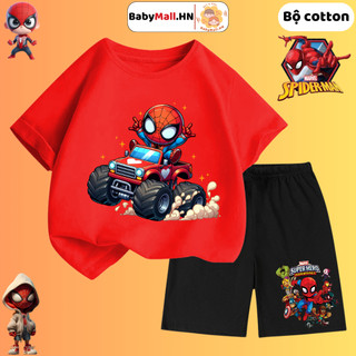  Bộ quần áo Người Nhện Spiderman bé trai BABYMALL đồ bộ thun cộc tay chất cotton hình xe ô tô cho bé 