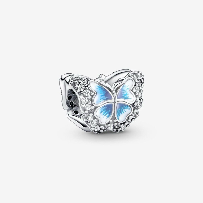 CHÍNH HÃNG - PANDORA Blue Butterfly Sparkling Charm (Silver Sterling) - Hạt trang trí vòng tay, hình