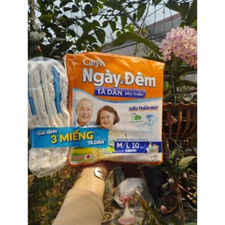 Tã Dán Caryn Ngày và Đêm túi 10 miếng tặng 3 miếng size M/L từ 40_ 68kg có vách ngăn chống tràn