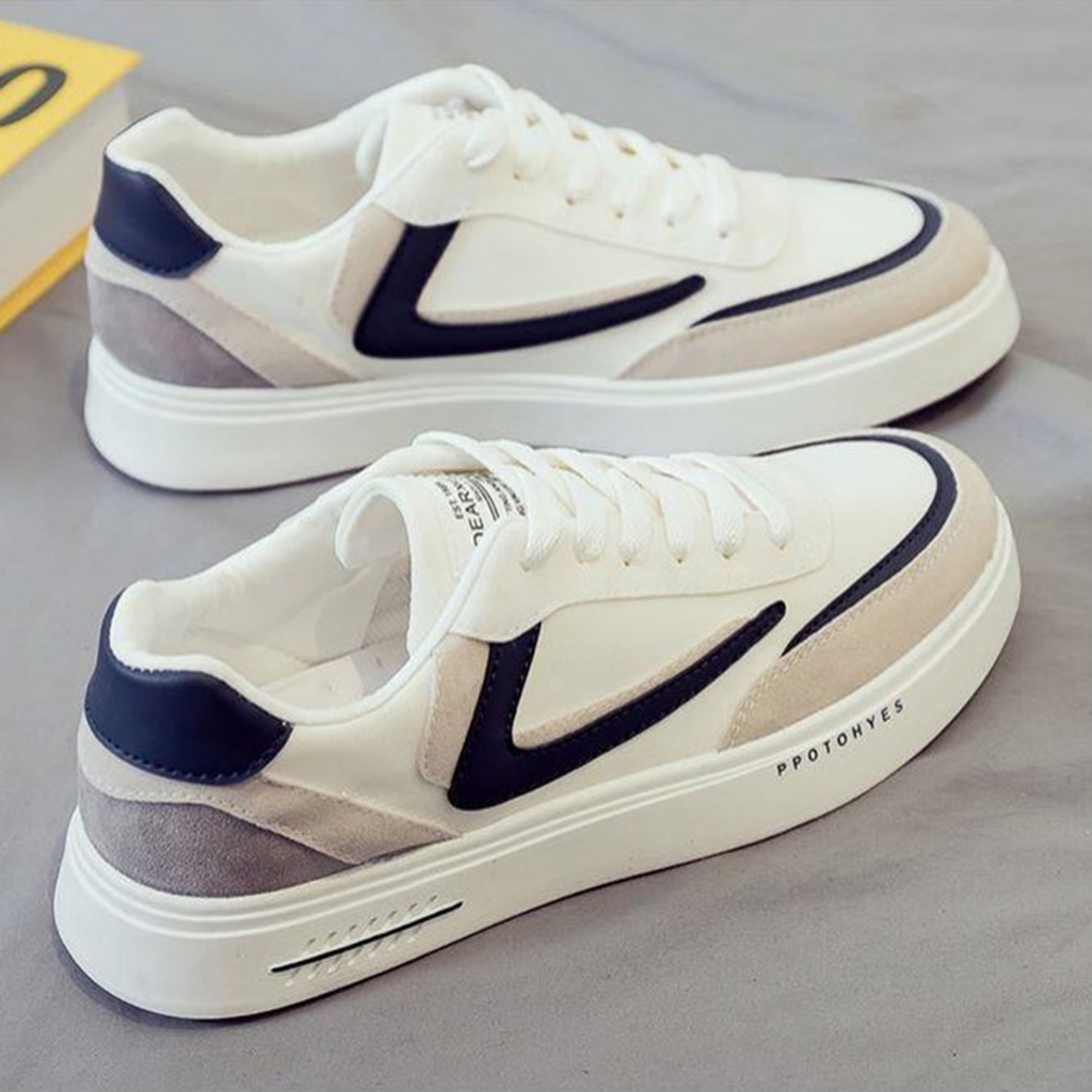 Giày nam Sneaker trắng Bassic phối màu họa tiết sang trọng hàn quốc New2025