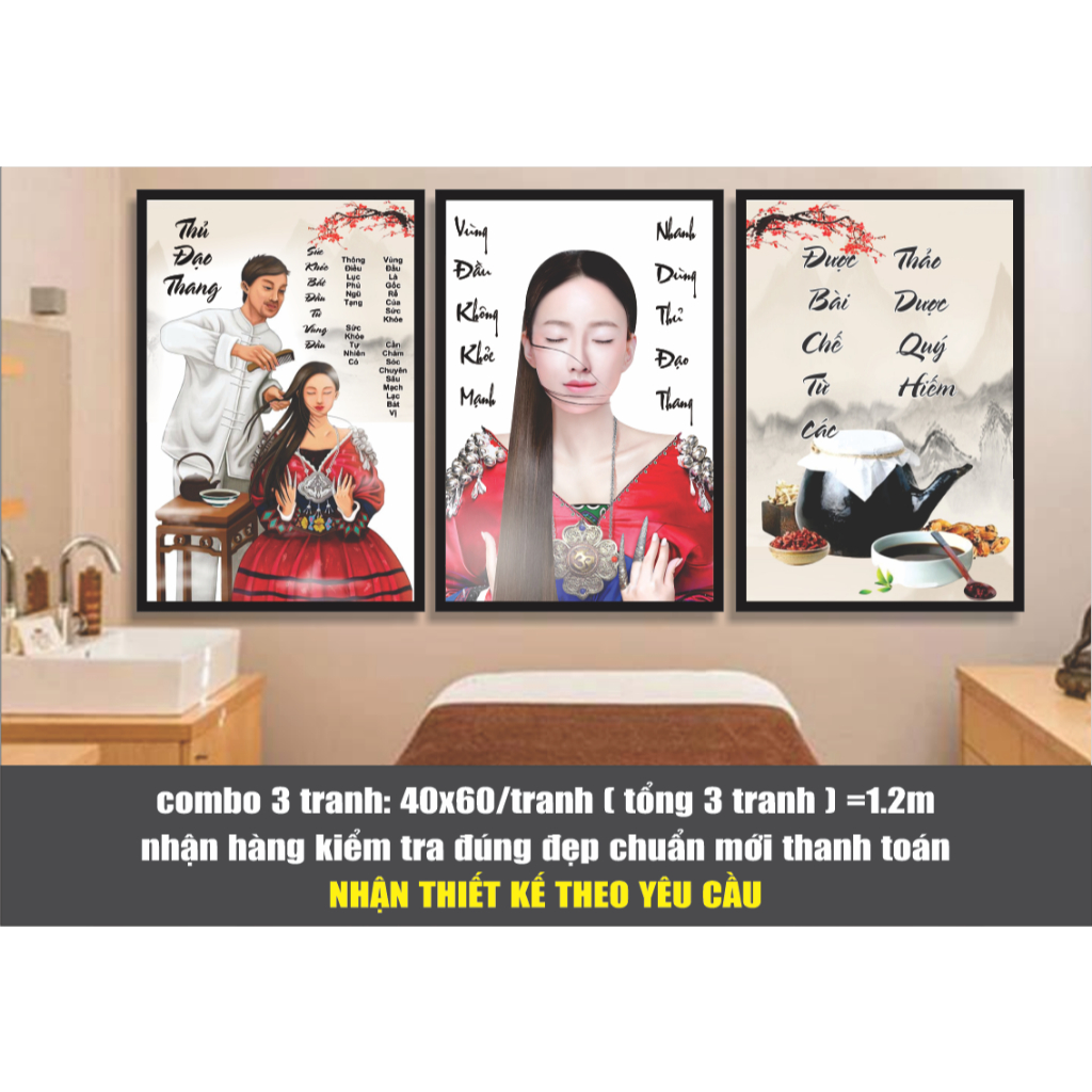 Tranh spa dưỡng sinh 3 tranh ( kt:40x60x3 = 1,2m)