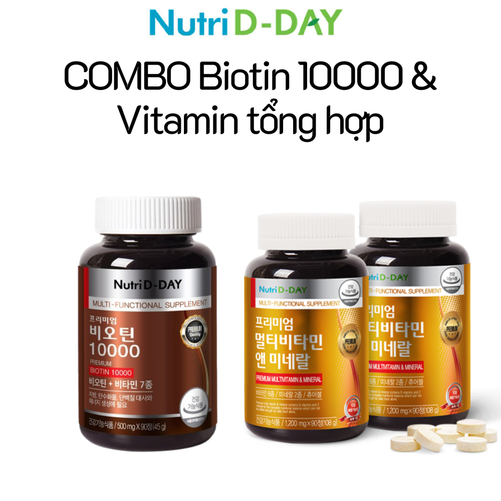 Combo Viên uống Biotin 10000mg và Vitamin Tổng hợp của Nutri D-DAY Hàn Quốc