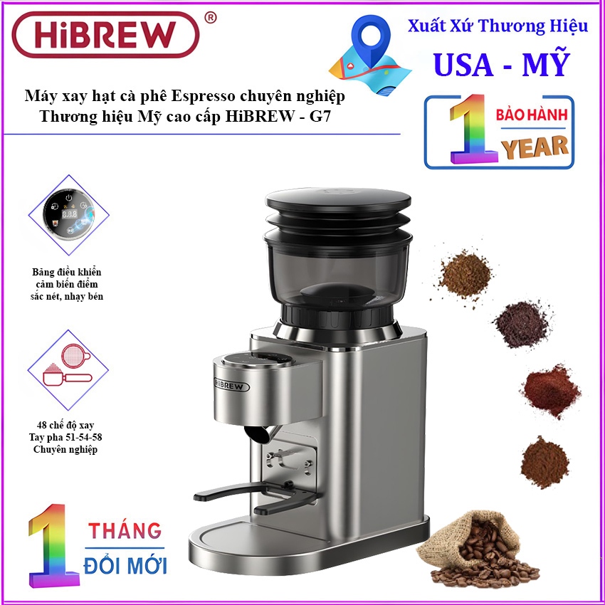 Máy xay hạt cà phê Espresso chuyên nghiệp. Thương hiệu Mỹ cao cấp HiBREW - G7