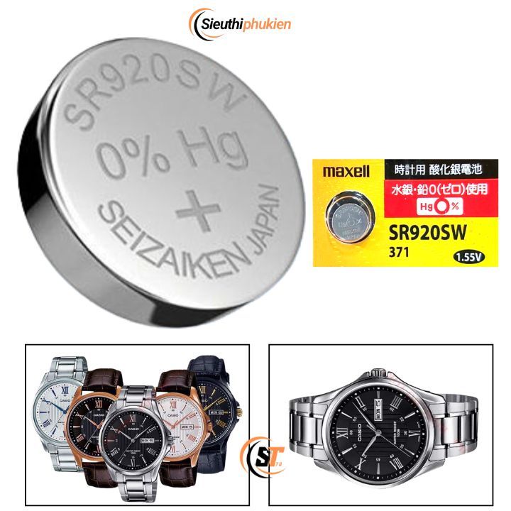 Pin đồng hồ đeo tay casio MTP-1384 dây da dây kim loại, pin đồng hồ Casio SR920SW xịn chính hãng