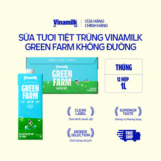 Thùng 12  Sữa tươi tiệt trùng Không đường Vinamilk Green Farm - hộp 1L