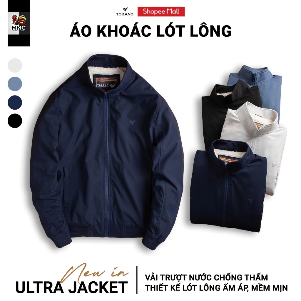 Áo khoác gió 2 lớp TORANO lót lông cổ cao Công Nghệ Cao Cấp Heattech, Chống Thấm, Cản Bụi, Cản Gió, 