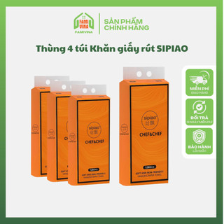  Thùng 4 Túi Khăn giấy khô Sipiao loại treo tường - Giấy rút chính hãng siêu dai  1 túi 1280 tờ  tặng kèm móc dán 