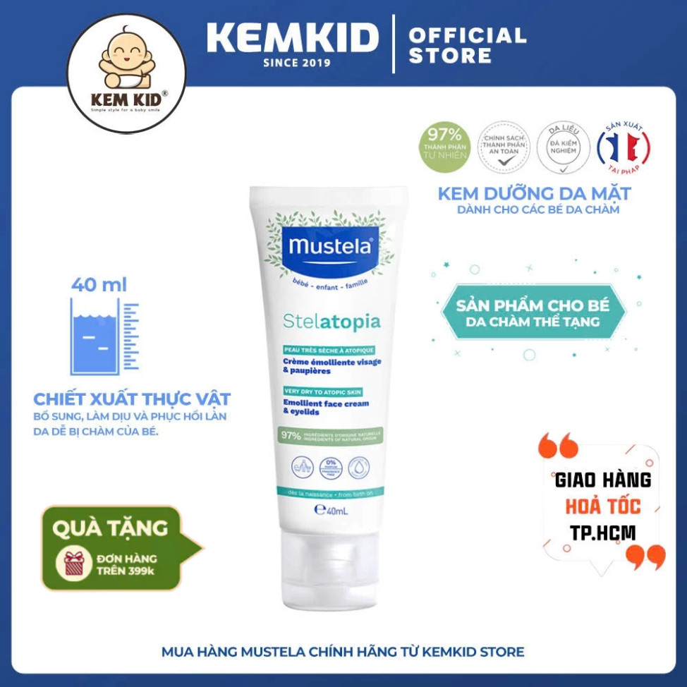 [Da Chàm Thể Tạng] Mustela Stelatopia Emollient Cream, Kem Mặt Dưỡng Da Chàm Dành Cho Bé Viêm Da Cơ 