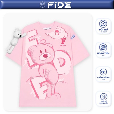 Áo thun FIDE TEEDY phông cotton unisex nam nữ form rộng cổ tròn áo đính gấu - AT59(TẶNG KÈM GẤU)