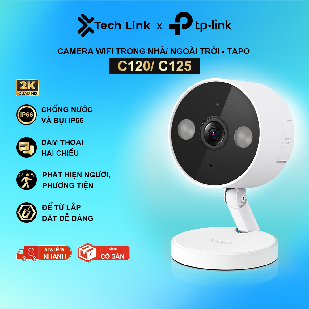[Độ Phân Giải 2KPhát Hiện Chuyển Động] Camera Wifi TP-Link Tapo C120 / C125 Độ Phân Giải 2K QHD, Chố