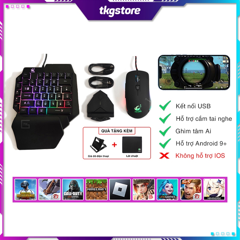 Combo bộ chuyển đổi game Lingzha 2 Pro và bàn phím chuột chơi PUBG Mobile Free Fire Liên Quân Tốc Ch