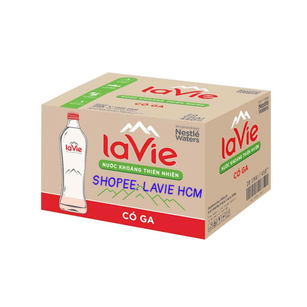  Nước khoáng thiên nhiên LaVie chai thủy tinh 450ml có ga  20 chai thùng  