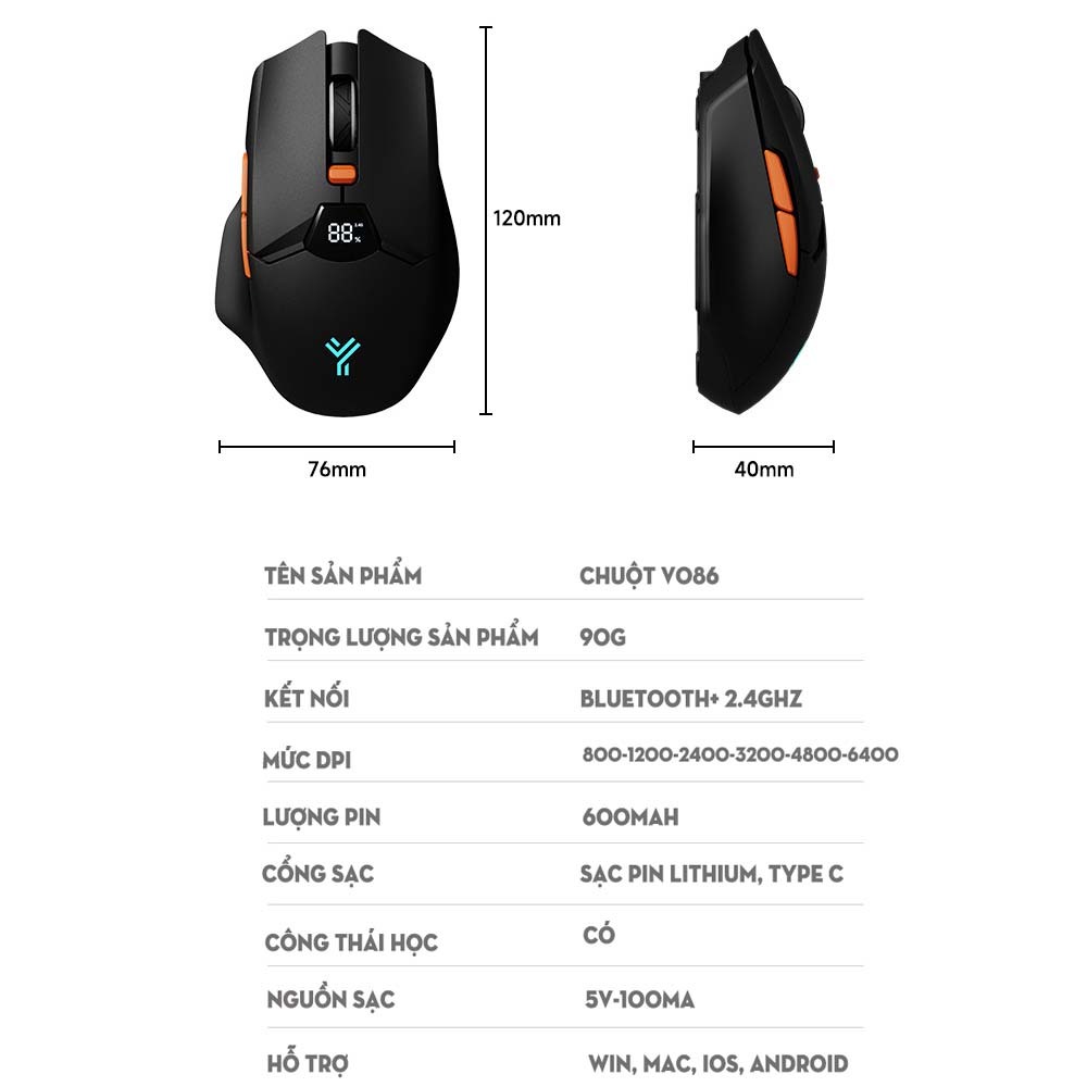 Chuột Game Atas F86 Silent 2 Mode Không Dây Bluetooth Pin 600Mah Cho Game Thủ Và Công Việc Văn Phòng - màu trắng | BigBuy360 - bigbuy360.vn