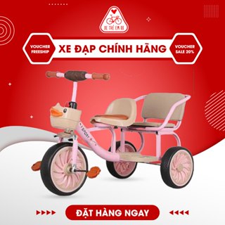 Xe đạp 3 bánh xích lô hình CON VỊT 2 chỗ ngồi MÃ 6688 cho bé lót da có giỏ đồ cho bé siêu xinh