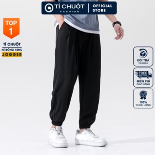 Quần jogger nỉ bông màu đen nam nữ bigsize, quần dài nỉ bông ống rộng lai thun thời trang - Tí Chuột Studio