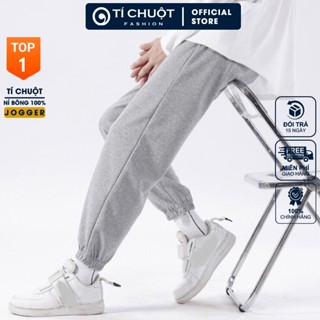 Quần jogger nỉ bông màu xám nhạt nam nữ bigsize, quần dài nỉ bông ống rộng lai thun thời trang - Tí Chuột Studio