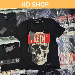 Áo Phông Nam Nữ Premium Cotton Philipp Plein Thêu Logo Kim Loại sau lưng in kim tuyến đầu lâu đỏ boy phố mã daulađo