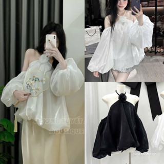 (HÀNG ĐẸP SẴN) ÁO TRỄ VAI TƠ CỔ YẾM TAY BỒNG TIỂU THƯ SANG CHẢNH