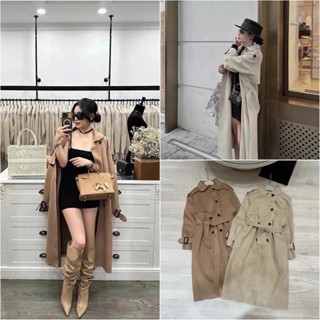 A261 Áo Khoác Măng Tô Nữ Dạ Ép Dáng Dài Buộc Đai Trơn Phong Cách Sang Chảnh