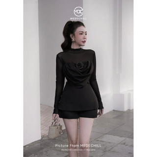  Set Đồ Nữ Sang Chảnh Tiểu Thư MEDECHILL Thiết Kế Áo Chiết Eo Phối Lưới Nhún Ngực Siêu Xinh Kèm Quần Short S821 