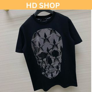Áo Phông Nam Nữ Premium Cotton Philipp Plein Thêu Logo Kim Loại sau lưng in kim tuyến đầu lâu ngôi sao boy phố