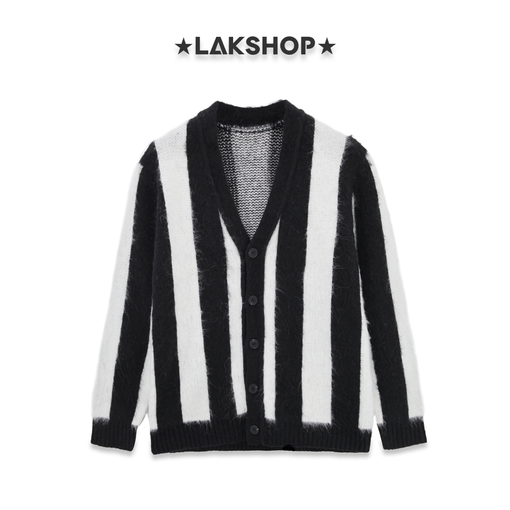 LAK SHOP Áo len Black/ White Striped Mohair Blend Cardigan