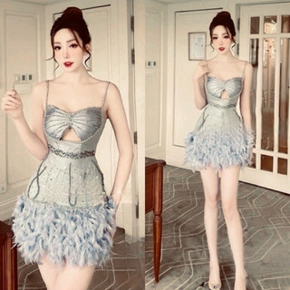 đầm body dây đính lông đính pha Lê dự tiệc