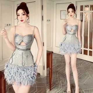 đầm body dây đính lông đính pha Lê dự tiệc