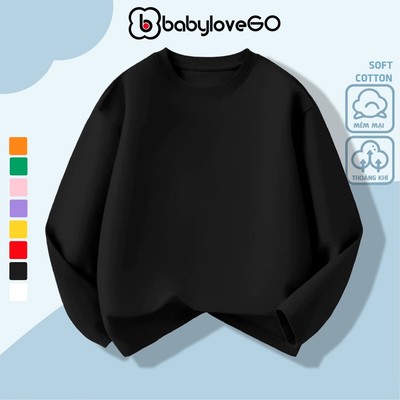 Áo thun trơn dài tay cho bé trai bé gái BabyloveGO mẫu mới 2026 áo thu đông cổ tròn chất thun cotton mềm mịn ADT01