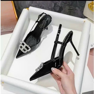 Guốc cao gót nữ da bóng êm mềm gót 7/9 phân , Giày cao gót công sở đính đá lấp lánh MÃ B1