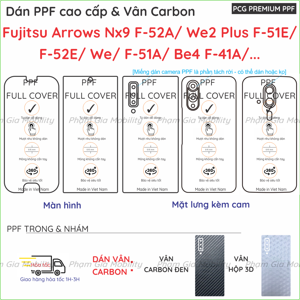 Dán PPF & Skin Carbon Fujitsu Arrows NX9 F 52A (F-52A, F52A, nx52a)/ We2 Plus F51E/ F52E/ Rakuraku F