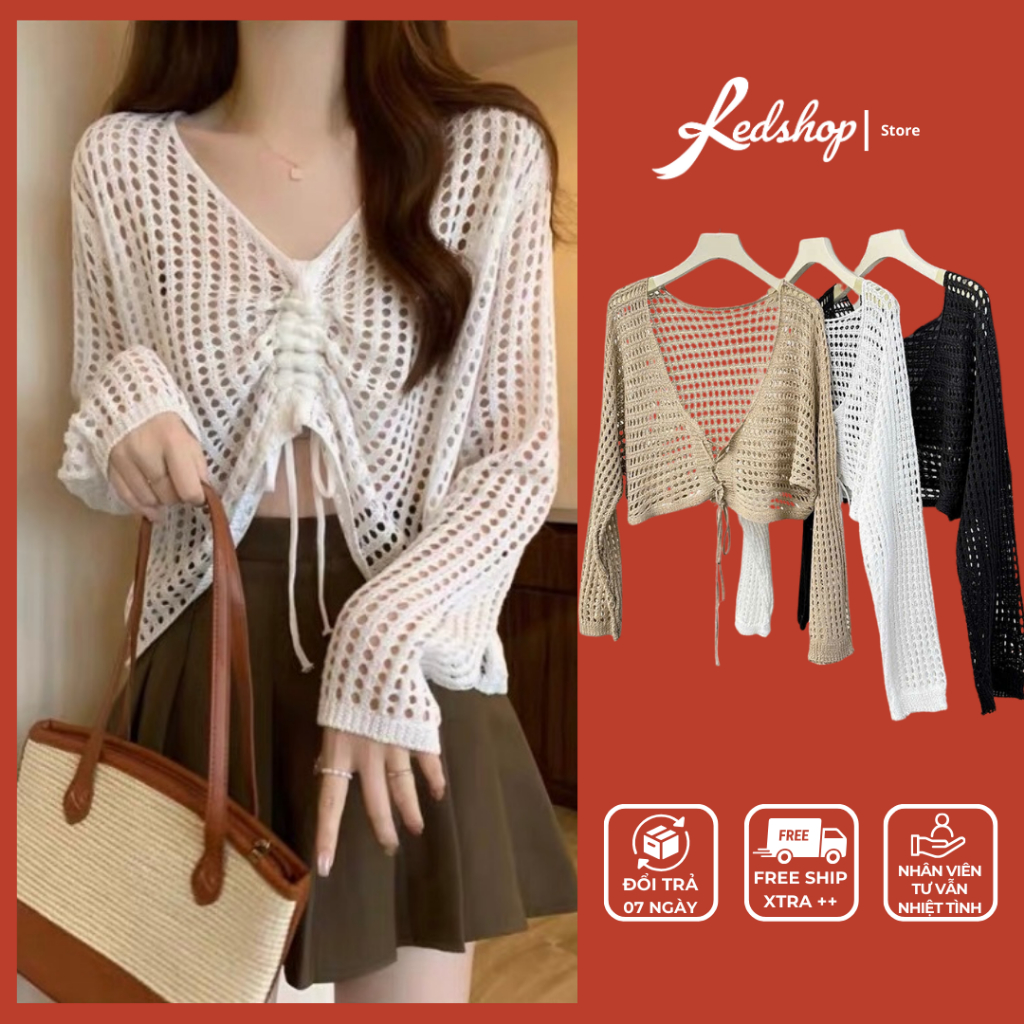 Áo Lưới Crop Dài Tay Redshop Áo Lưới Mặc Đi Biển, Đi Chơi - Chất Liệu Len Móc 303170
