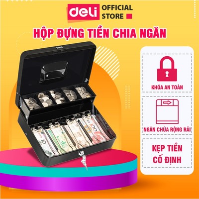 Hộp Đựng Tiền Nhiều Ngăn Deli Hộp Đựng Chia Ngăn Có Kẹp Chuyên Dụng Cho Các Cửa Hàng Kinh Doanh, Siêu Thị Hộp