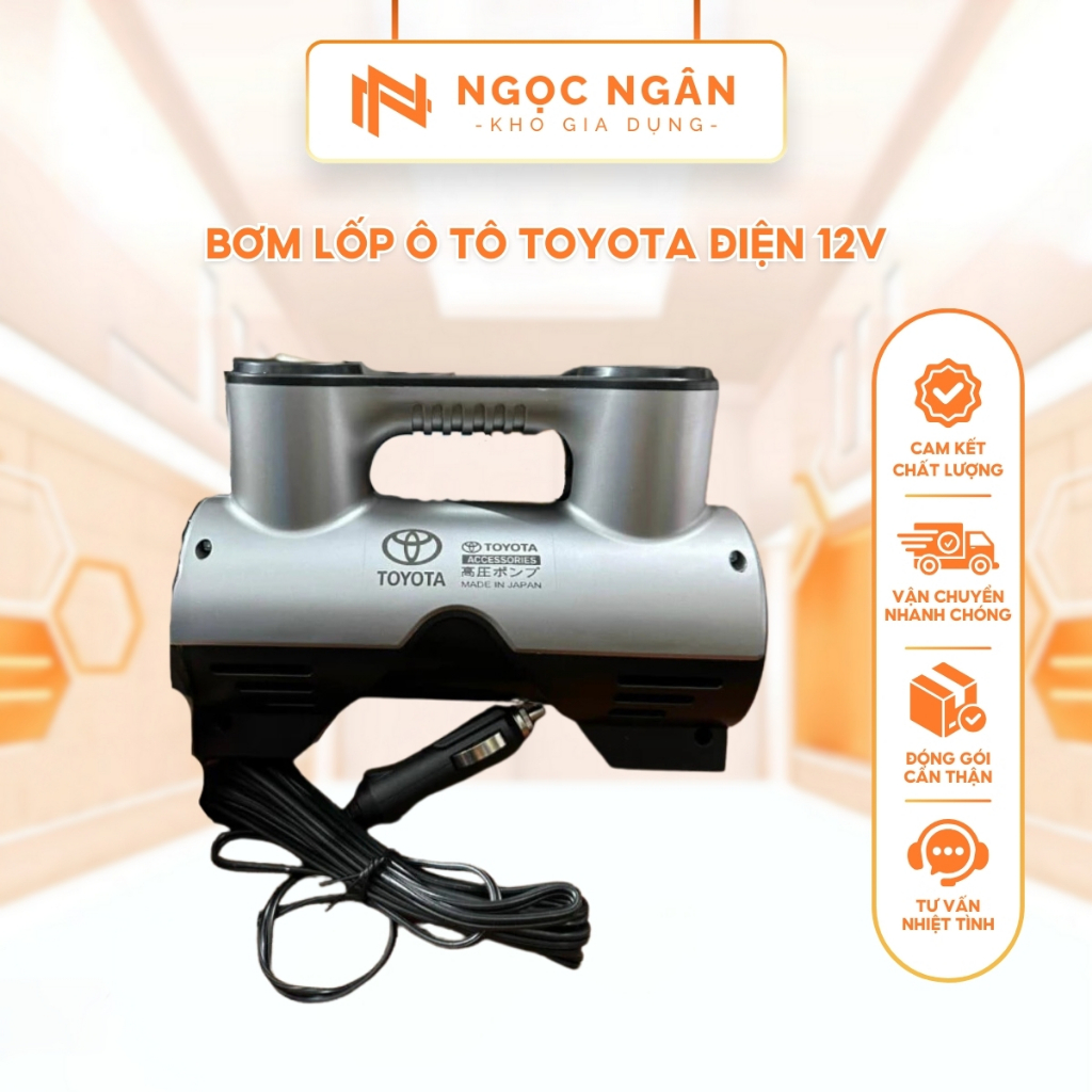 Bơm lốp ô tô Toyota điện 12V, Công suất cao, di động cho xe hơi, xe tải, tích hợp đồng hộ tự ngắt điện