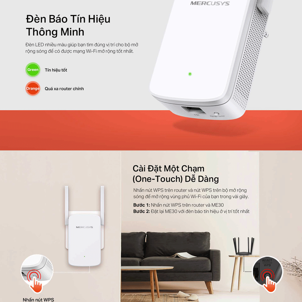 [Hỏa tốc] Bộ Mở Rộng Sóng Wifi Mercusys ME30 Chuẩn AC 1200Mbps | BigBuy360 - bigbuy360.vn