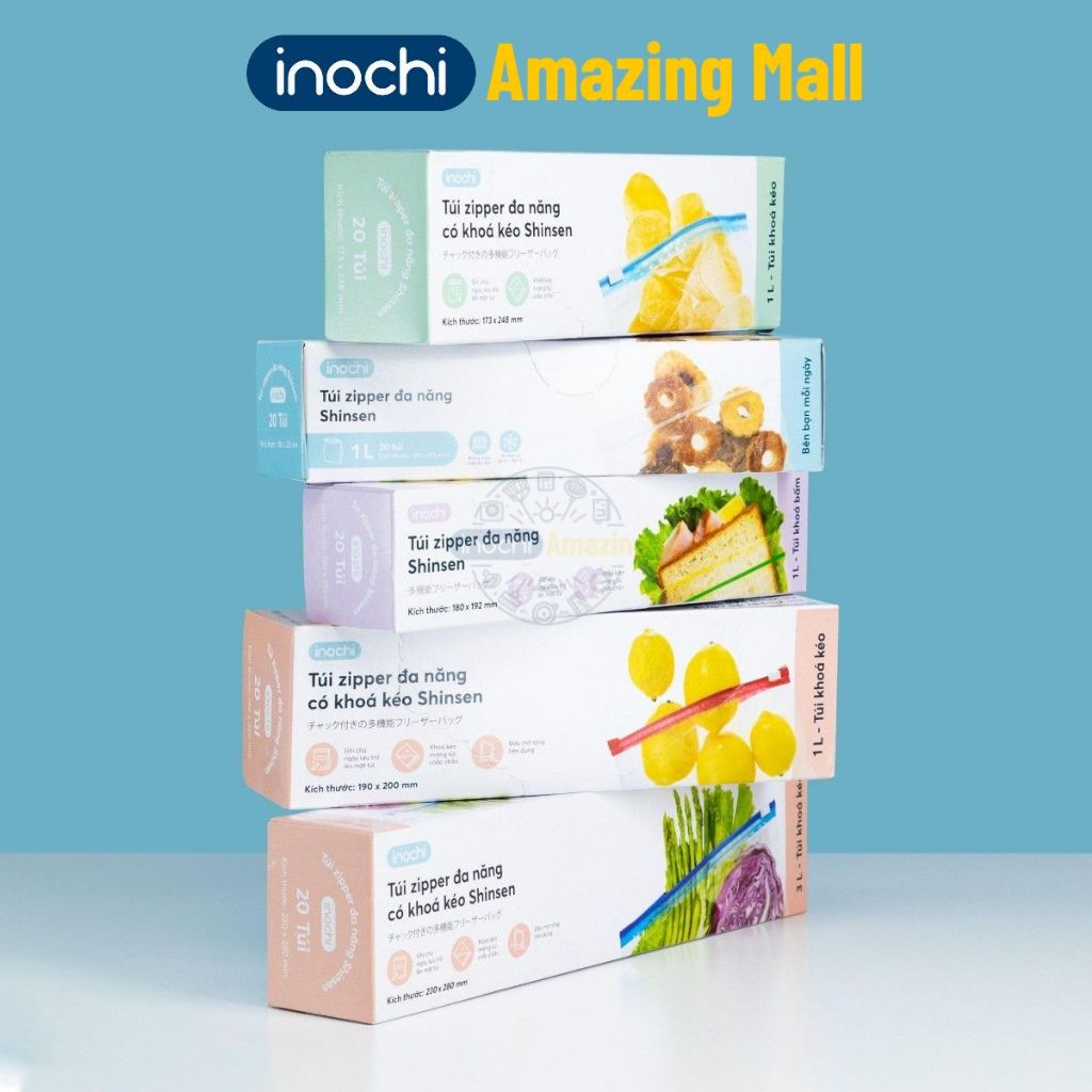 Túi zipper đa năng Shinsen 1L/3L dạng bấm và dạng khóa kéo hộp 20 cái Inochi Amazing Mall