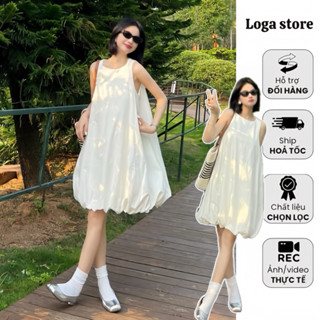 Váy bí màu trắng sát nách, váy trắng bồng baby Loga store - L184